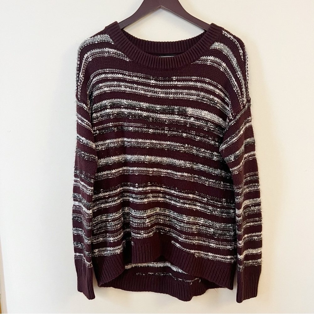 Calvin Klein Women’s Marled Maroon Knit Vintage Granpa Sweater Cotton Large